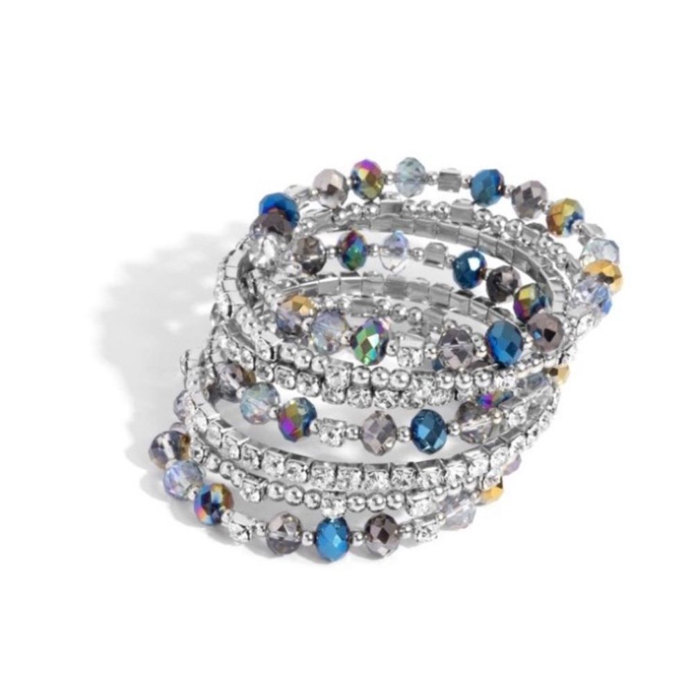 Paparazzi Sizzling Stack Coil Bracelet Black Diamond Exclusive Silver-Tone New
